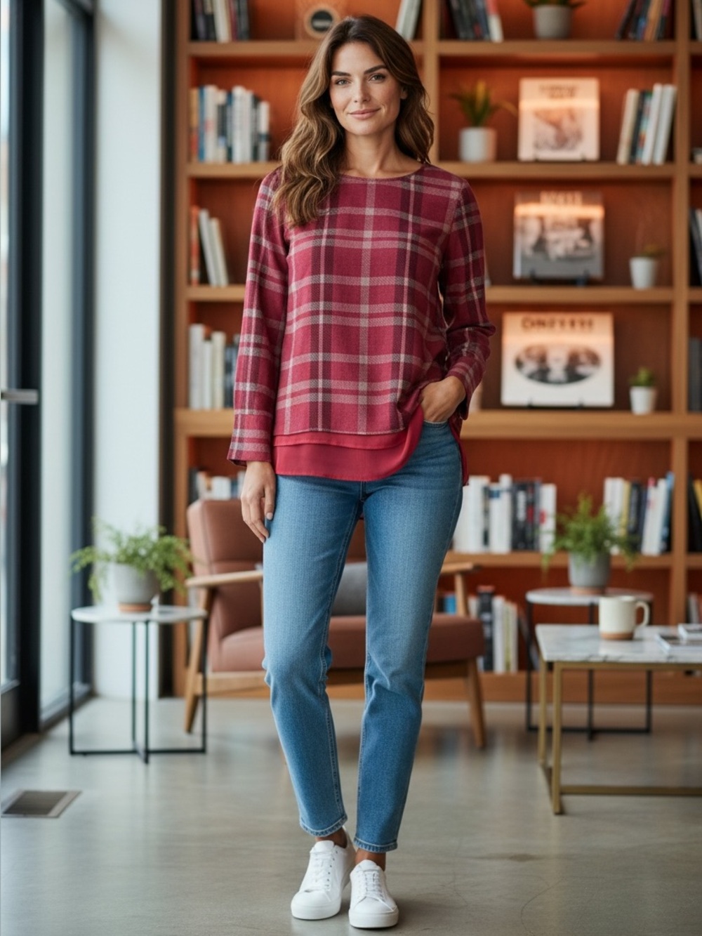 The Limited Red Plaid Layered Look Long Sleeve Blouse - Size S